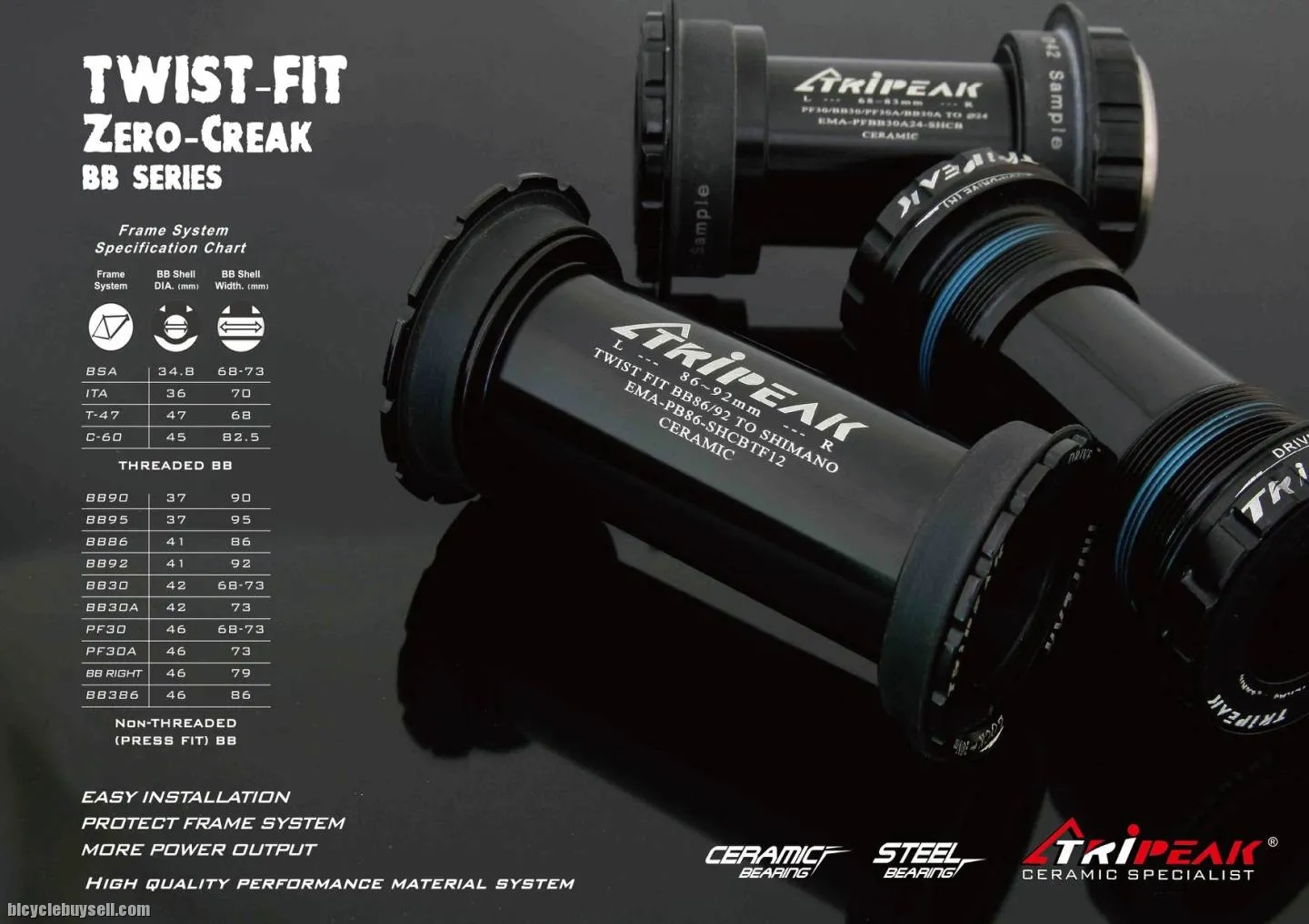 TRIPEAK BB30A TO 30MM SPINDLE TWIST FIT CERAMIC BOTTOM BRACKET for CANNONDALE CAAD