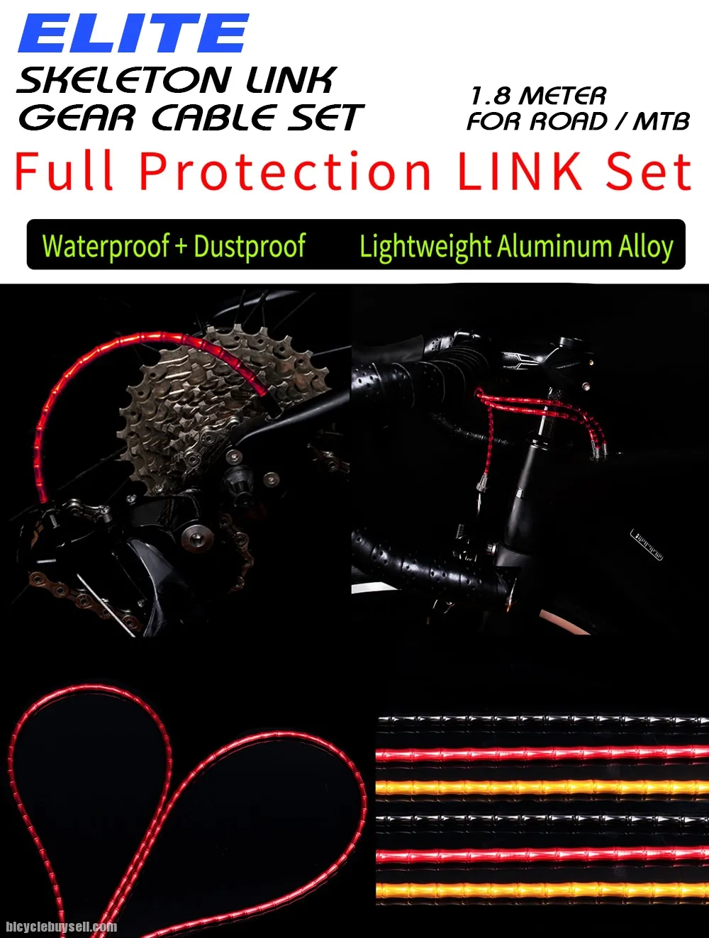 ELITE SKELETON LOW FRICTION SUPERLIGHT ALLOY LINK BAMBOO BICYCLE GEAR CABLE HOUSING SET FOR ROAD &amp; M