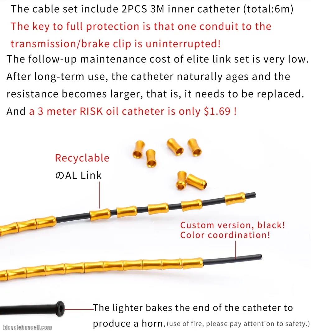 ELITE SKELETON LOW FRICTION SUPERLIGHT ALLOY LINK BAMBOO BICYCLE GEAR CABLE HOUSING SET FOR ROAD &amp; M