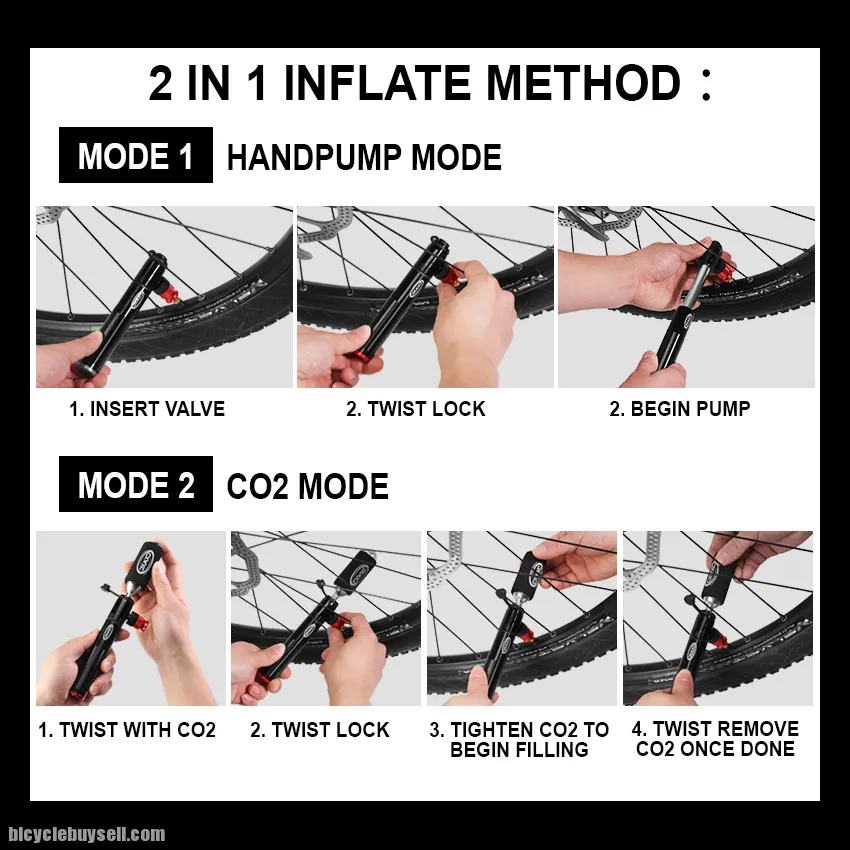 CXWXC 2 in 1 Bike Mini Hand Pump CO2 Inflator Bicycle Tire Repair Tool Presta &amp; Schrader Valve MTB