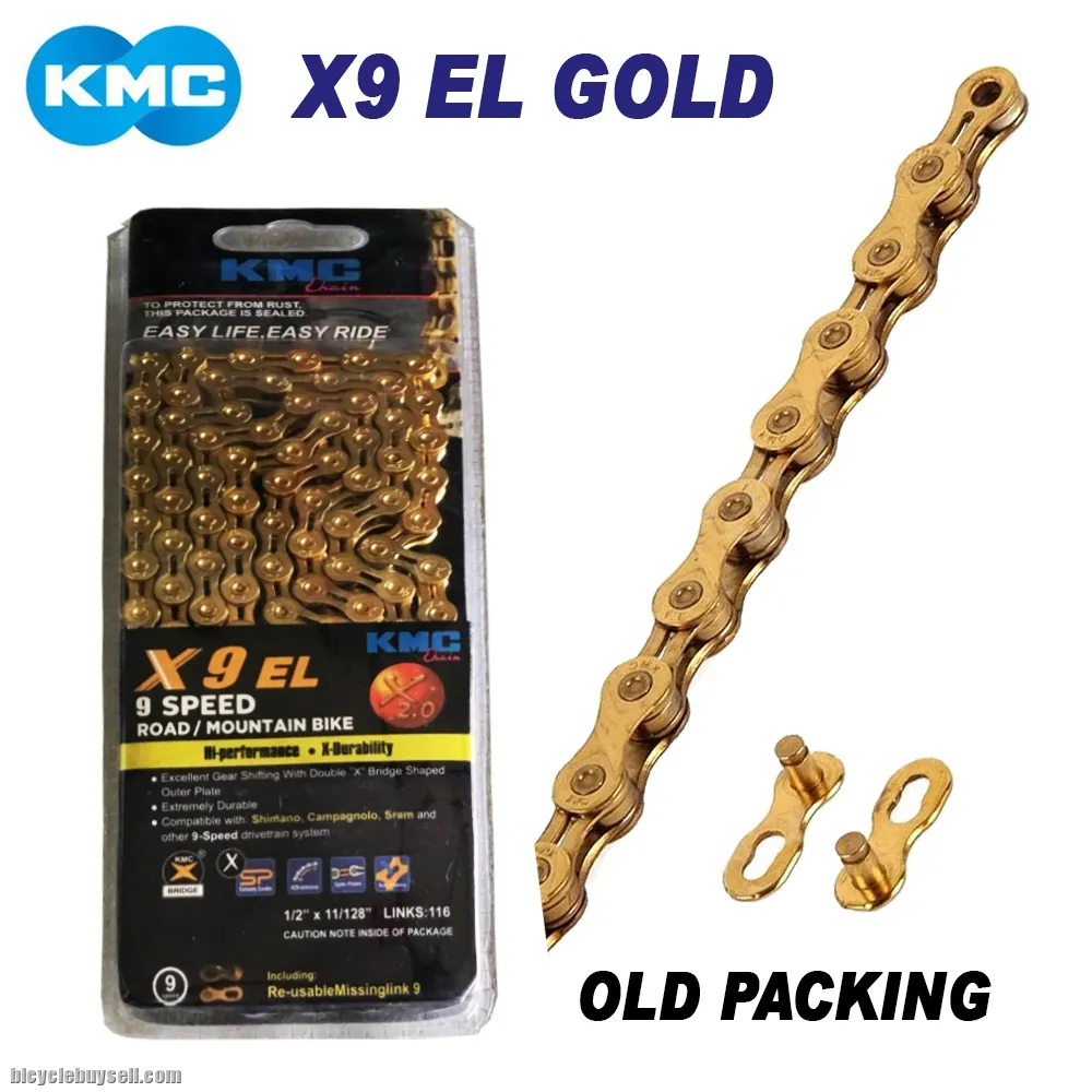 KMC X9EL HOLLOW TECH 9SPEED CHAINRING FOR MTB / ROAD BIKE GOLD &amp; SILVER COLOR