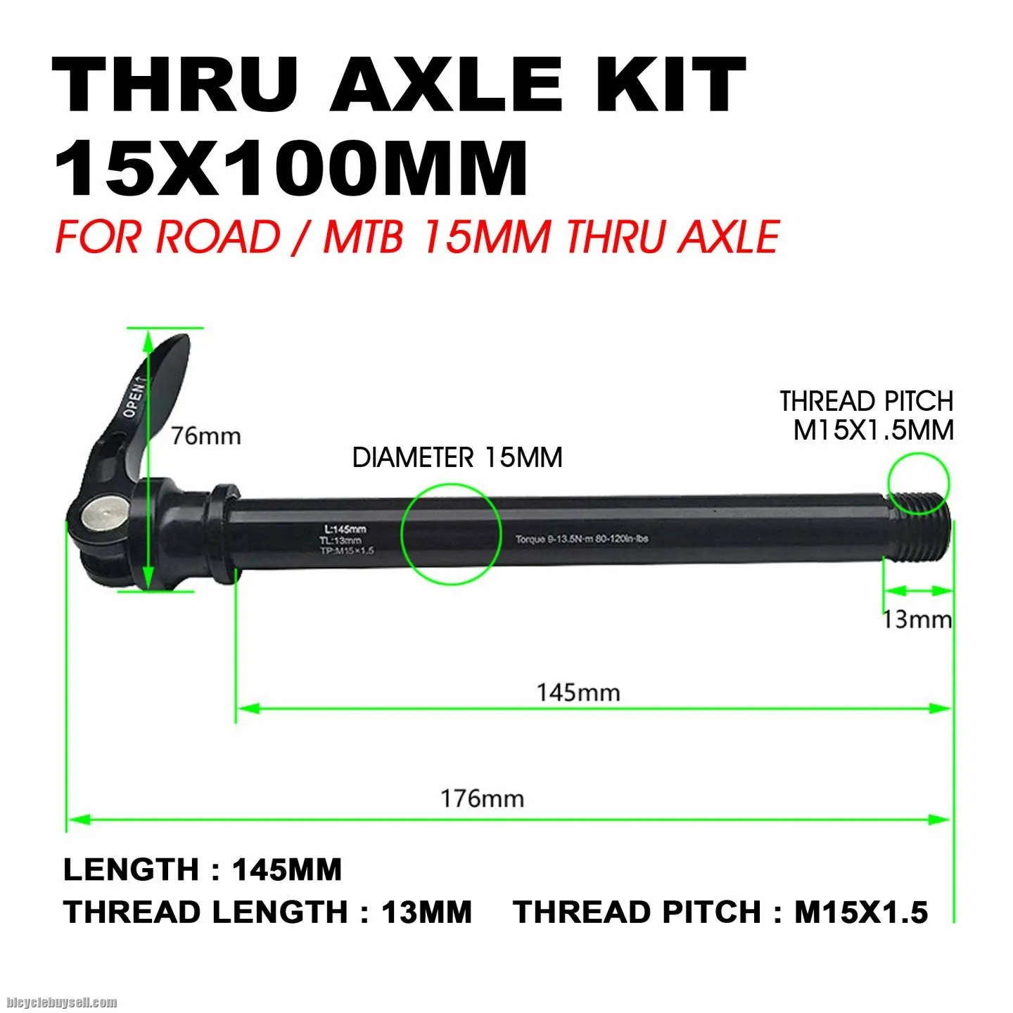 BICYCLE THRU AXLE TA 15X100MM FRONT ROAD MTB MOUTAIN BIKE FORK AXLE QUICK RELEASE QR