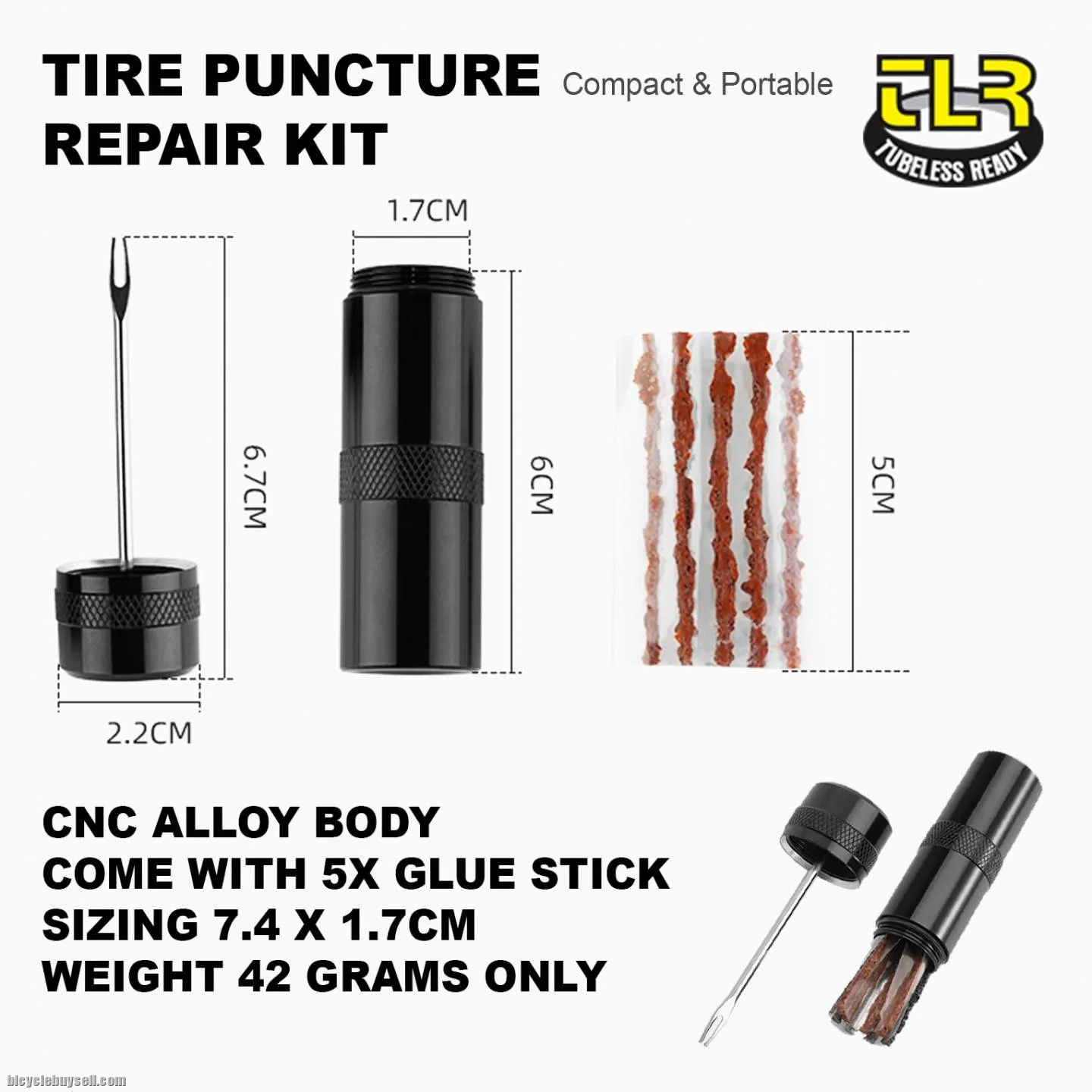 Bicycle Tire Puncture Repair Kit Tubeless Patch MTB Road Bike Tayar Bocor Lobang Hole Glue Stick