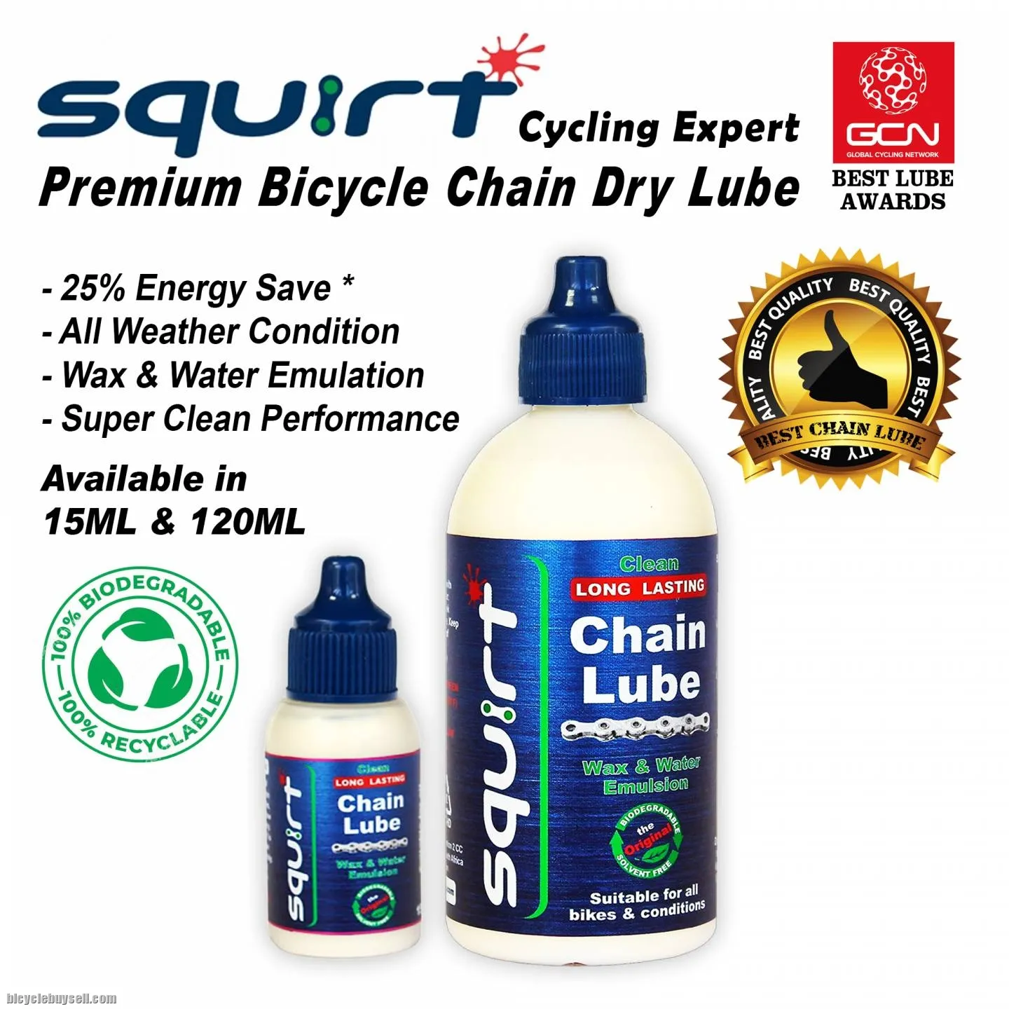Squirt Bicycle Chain Lube 120ML USA Wax Long lasting All Weather Pro Lube for Road Moutain MTB