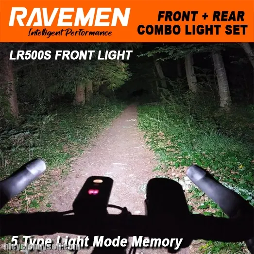 RAVEMEN LS-CT02 USB Bike Lights Set LR500S + TR20 Rechargeable Light Combo Front and Rear 2pcs