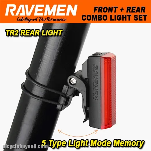 RAVEMEN LS-CT02 USB Bike Lights Set LR500S + TR20 Rechargeable Light Combo Front and Rear 2pcs