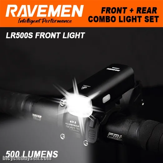 RAVEMEN LS-CT02 USB Bike Lights Set LR500S + TR20 Rechargeable Light Combo Front and Rear 2pcs