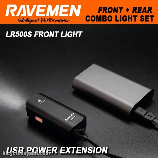 RAVEMEN LS-CT02 USB Bike Lights Set LR500S + TR20 Rechargeable Light Combo Front and Rear 2pcs