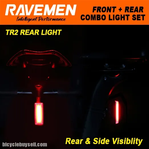 RAVEMEN LS-CT02 USB Bike Lights Set LR500S + TR20 Rechargeable Light Combo Front and Rear 2pcs