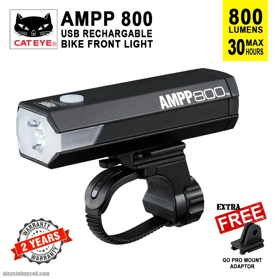 Cateye AMPP 800 Lumens Bicycle Power Front Light USB Rechargable Smart Low Cost Waterproof Headlight