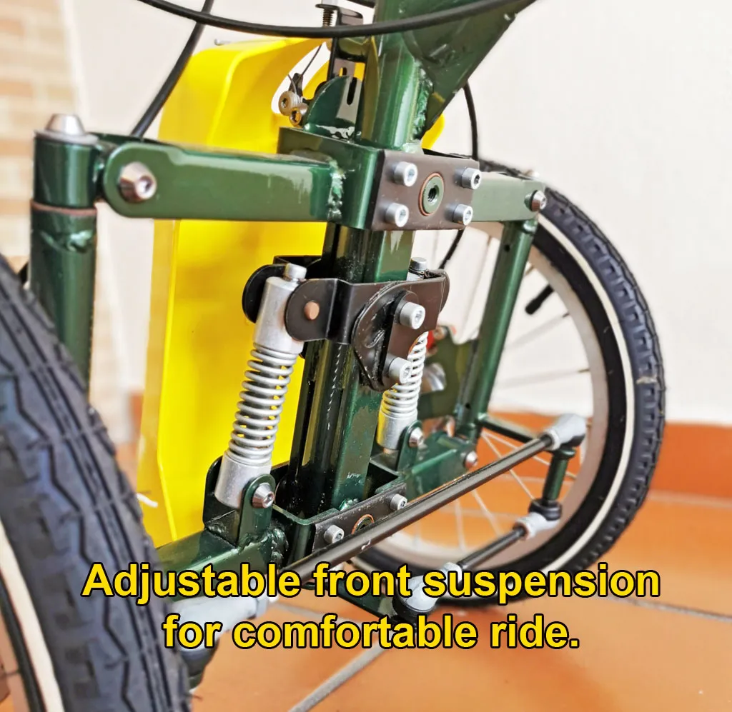 Avant Trike / Folding bicycle with 2 steerable front wheels disc brakes and suspension