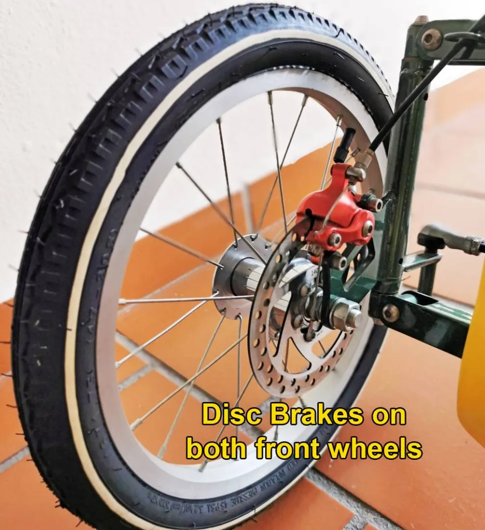 Avant Trike / Folding bicycle with 2 steerable front wheels disc brakes and suspension