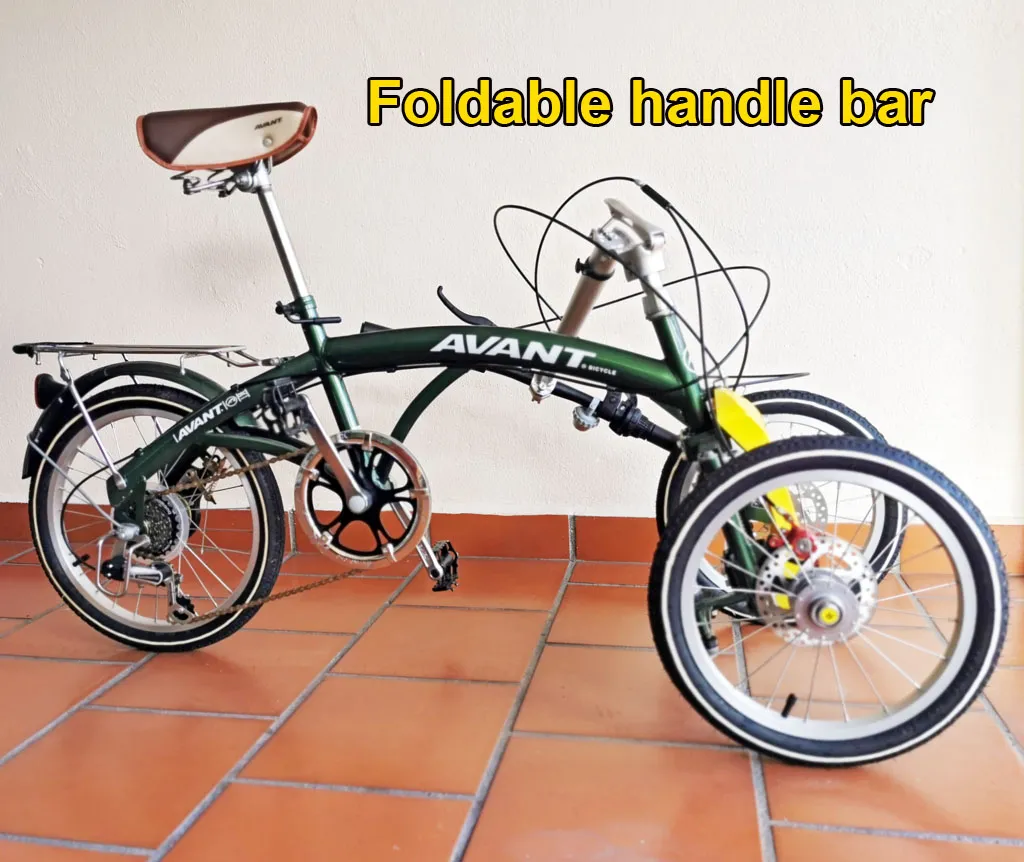 Avant Trike / Folding bicycle with 2 steerable front wheels disc brakes and suspension