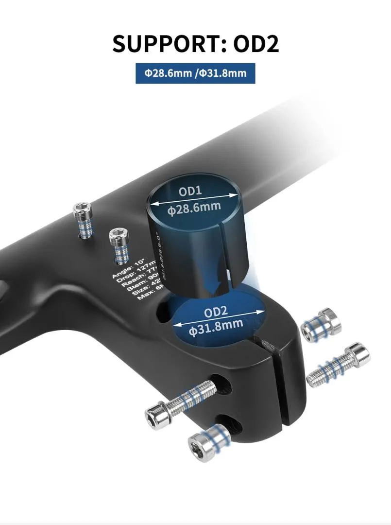FS300 Carbon Handle Bar Di2 Matte Black Compatible with 31.8mm OD2 Fully Internal Routing 28.6 road