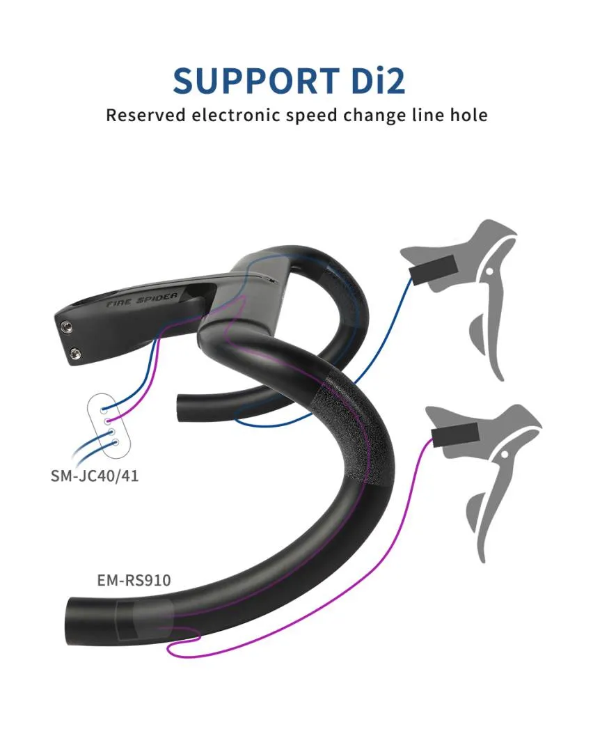 FS300 Carbon Handle Bar Di2 Matte Black Compatible with 31.8mm OD2 Fully Internal Routing 28.6 road