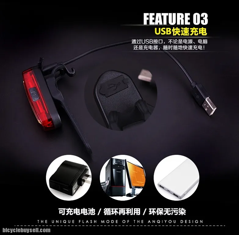 Cycling MTB RB Rear Light 2 &amp; 3 Colours Red Blue Pink USB rechargeble