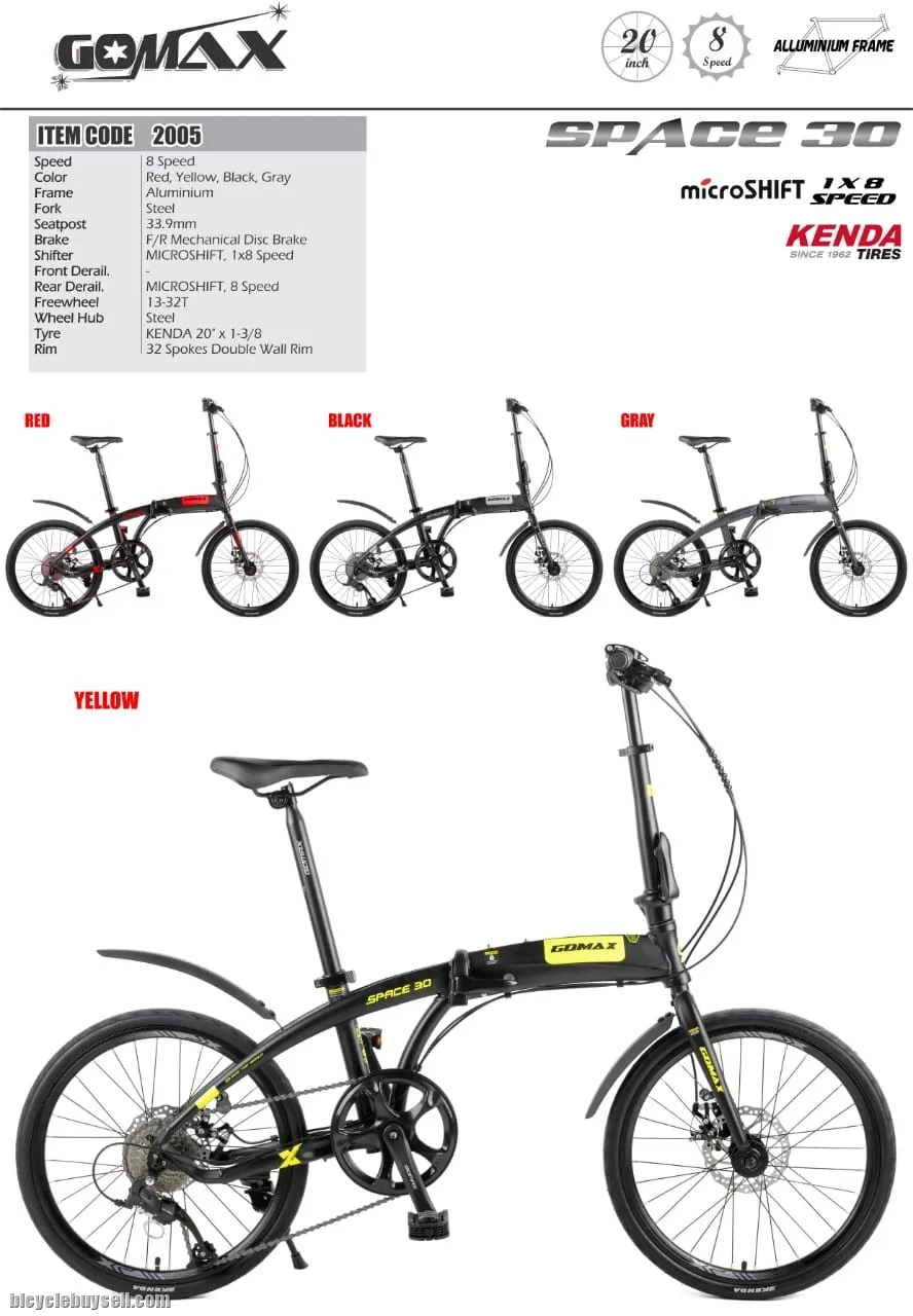 20" GOMAX SPACE 30 Folding Bike (8 speed, Disc braked)