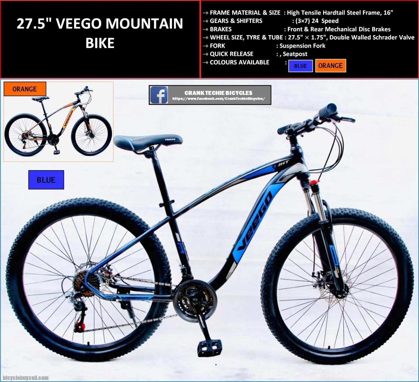 27.5" VEEGO MOUNTAIN BIKE MTB (24 Speed)