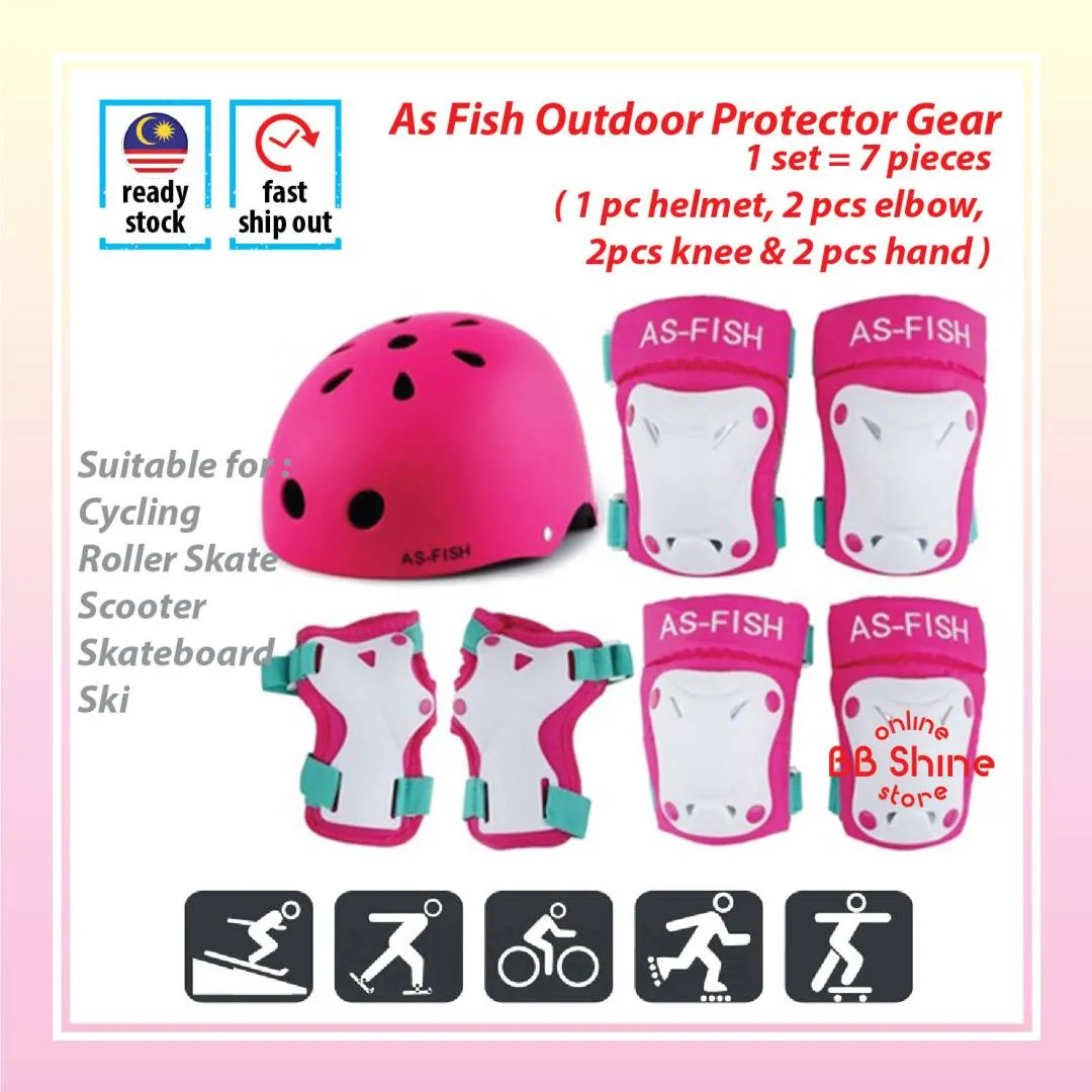 As Fish Combo Kids Sport Helmet &amp; 6 Pieces Protector Gear Bicycle Skate Balance Bike Push Bike Gear