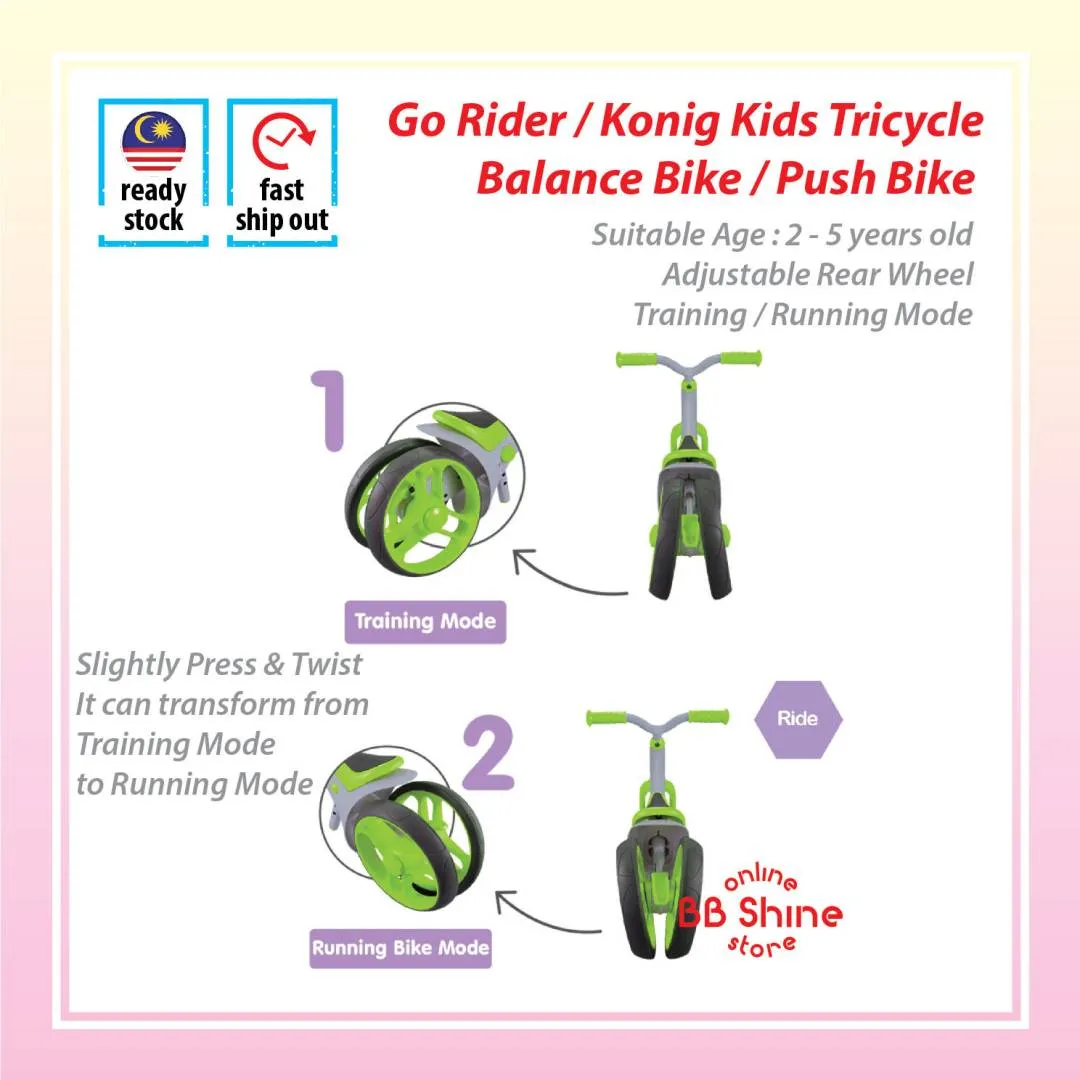 Konig Kids Go Rider 2 in 1 Balance Bike N Tricycle