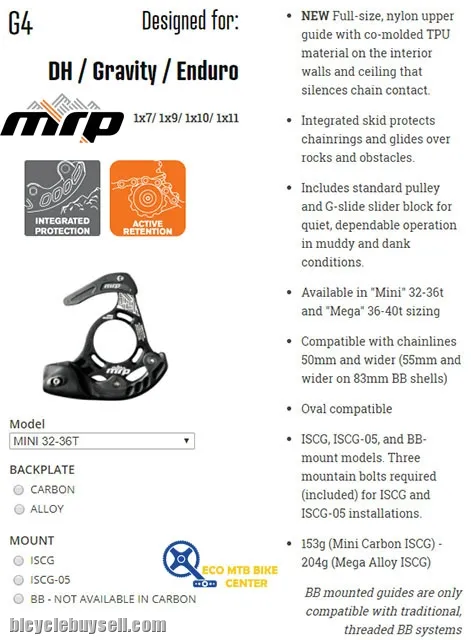 MRP Mini G4 Aluminium Single Chainring Guide 32-36T ISCG-05