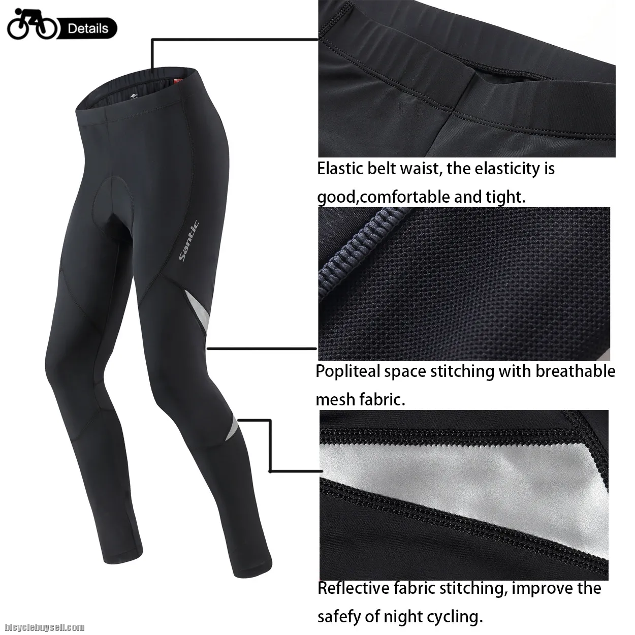 Santic Dans Men's Cycling Pants Reflective Breathable Full Length 4D Padded Long Trousers