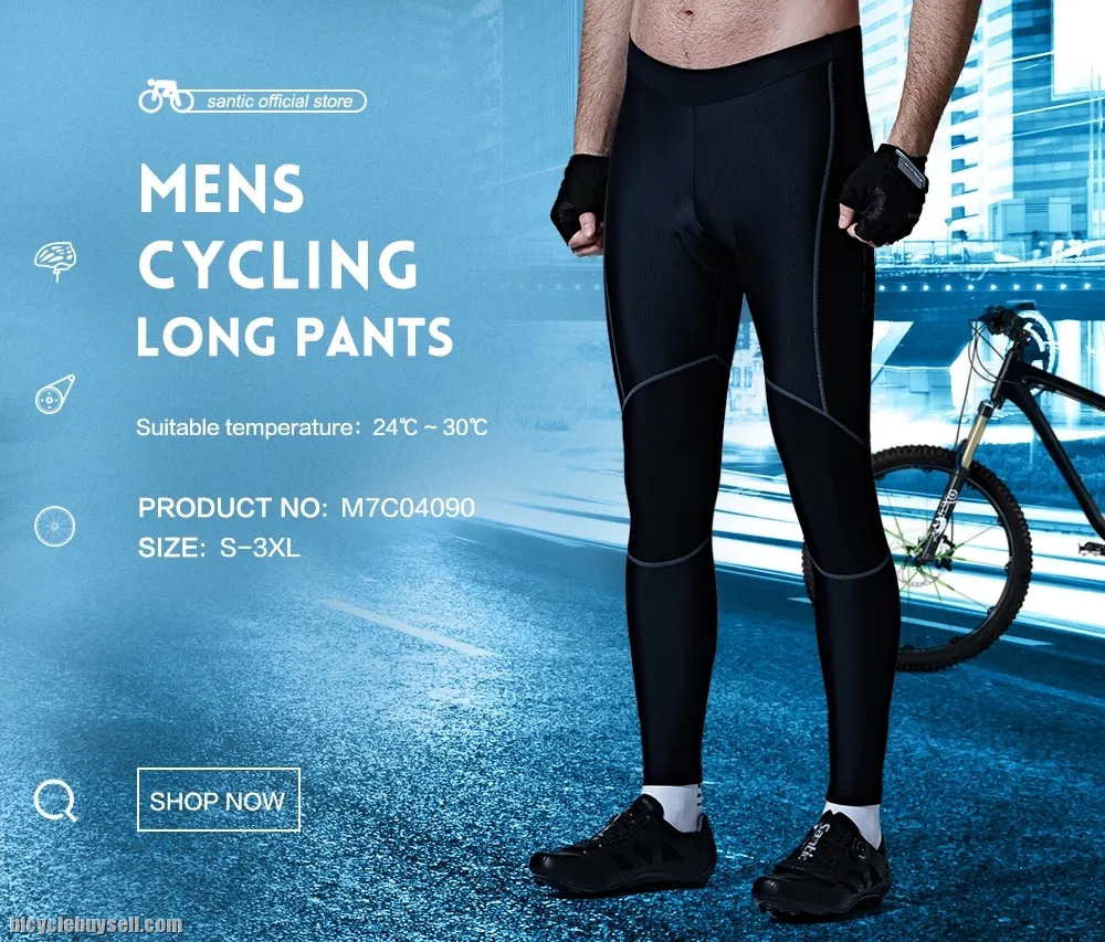 Santic Gree Men's Cycling Pants Breathable Full Length 4D Padded Long Trousers