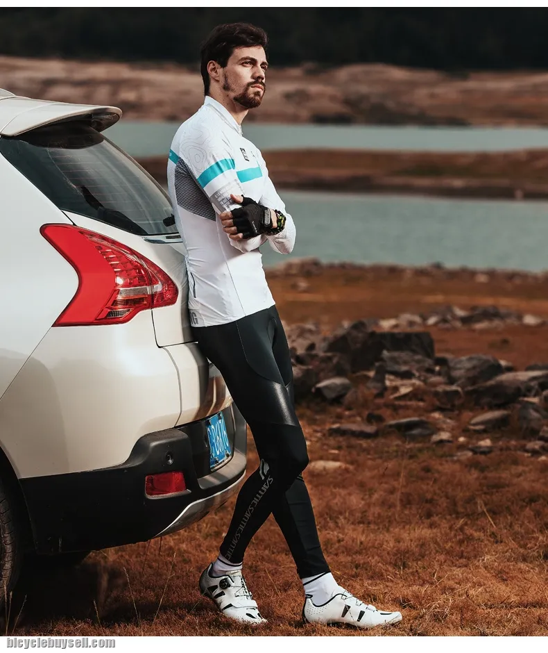 Santic FY Men's Cycling Pants  Pro Fit Breathable Full Length 4D Padded Long Trousers