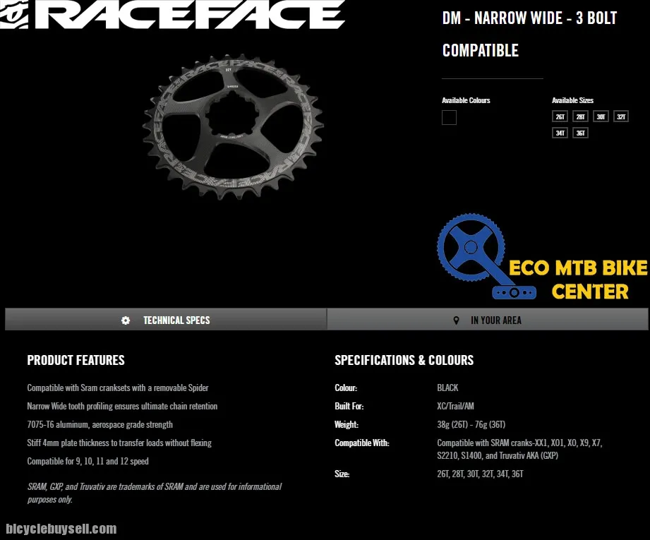 RACEFACE DM Narrow Wide (Sram 3 Bolts) Chainring