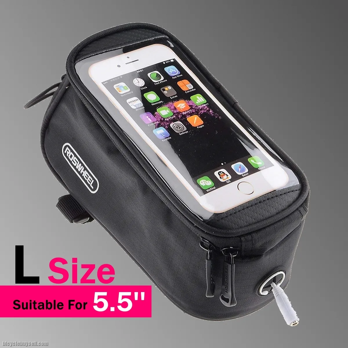 Roswheel (L Size) Bike Front Tube Bag With 3.5mm Audio Cable for Touch Screen Phones