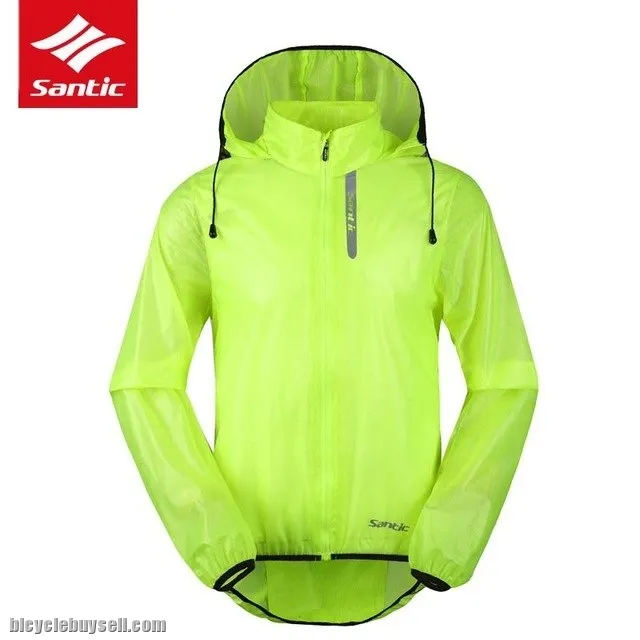 Santic Men Waterproof Cycling Jacket Hooded Lightweight Rainproof Windproof Rain Coat Jacket