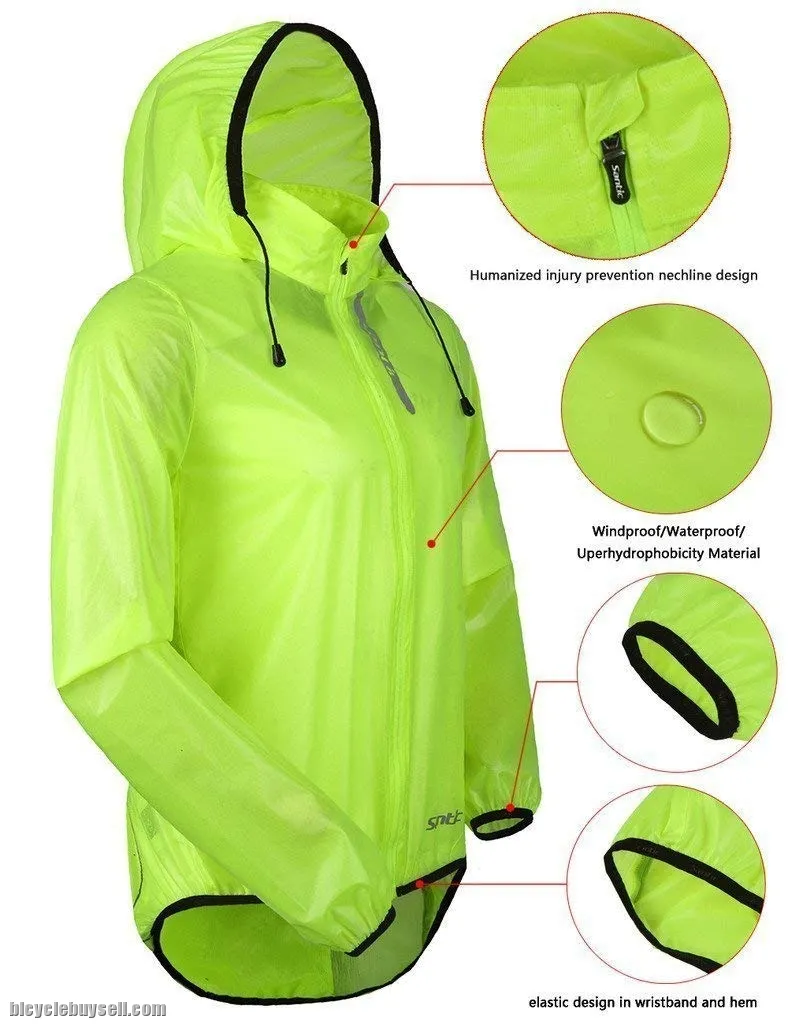 Santic Men Waterproof Cycling Jacket Hooded Lightweight Rainproof Windproof Rain Coat Jacket