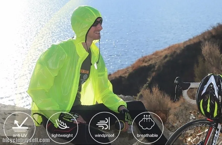 Santic Men Waterproof Cycling Jacket Hooded Lightweight Rainproof Windproof Rain Coat Jacket