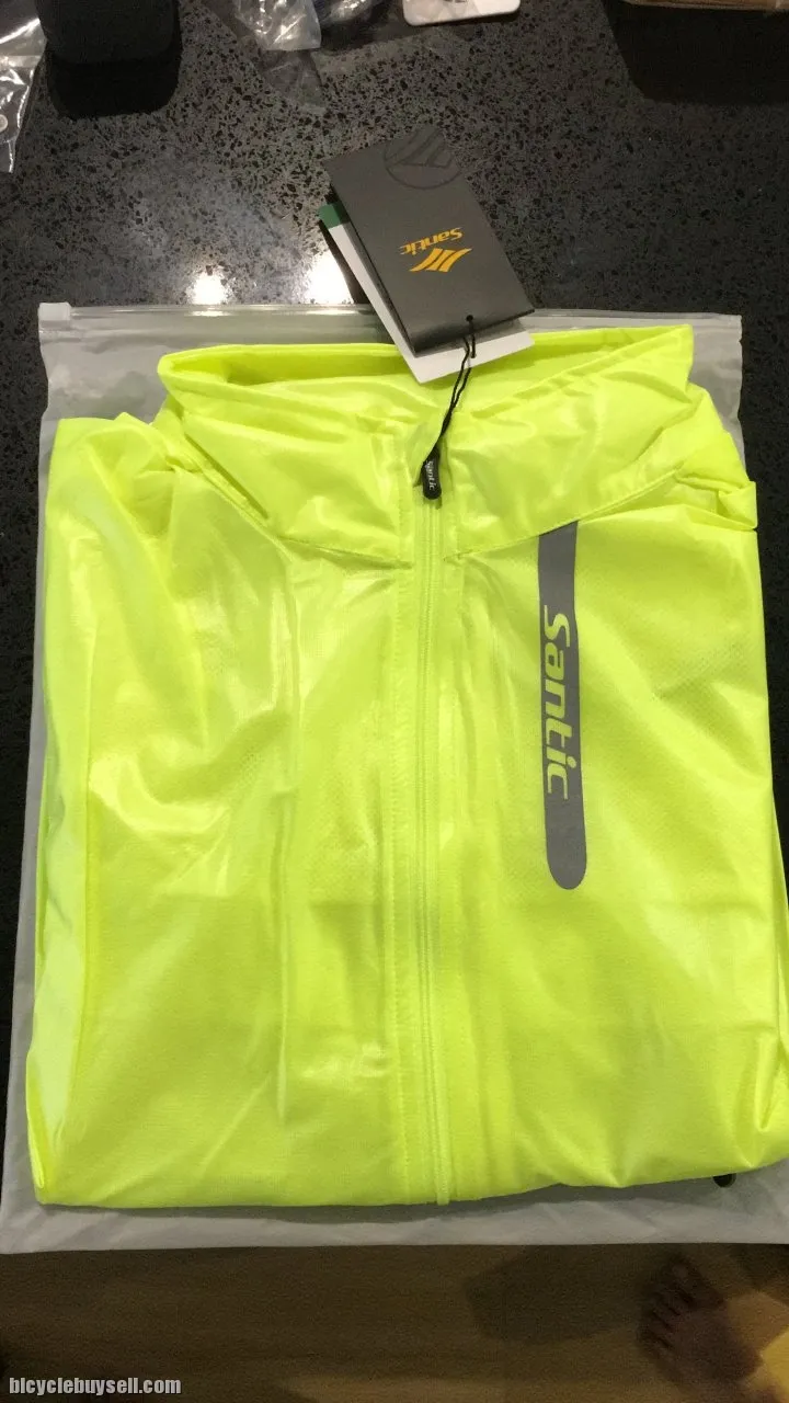 Santic Men Waterproof Cycling Jacket Hooded Lightweight Rainproof Windproof Rain Coat Jacket
