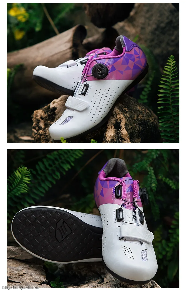 NEW YEAR SALE- SANTIC Athena Women Professional Non-Clip Cycling Shoes(White Purple)