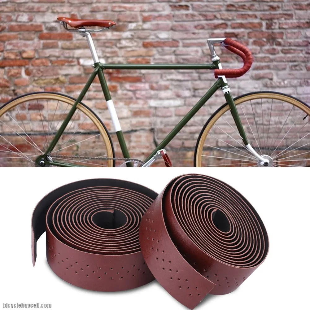 Brown Synthetic Leather Road Bike Handlebar Tape Bicycle Bar Tapes 2pcs Per Set