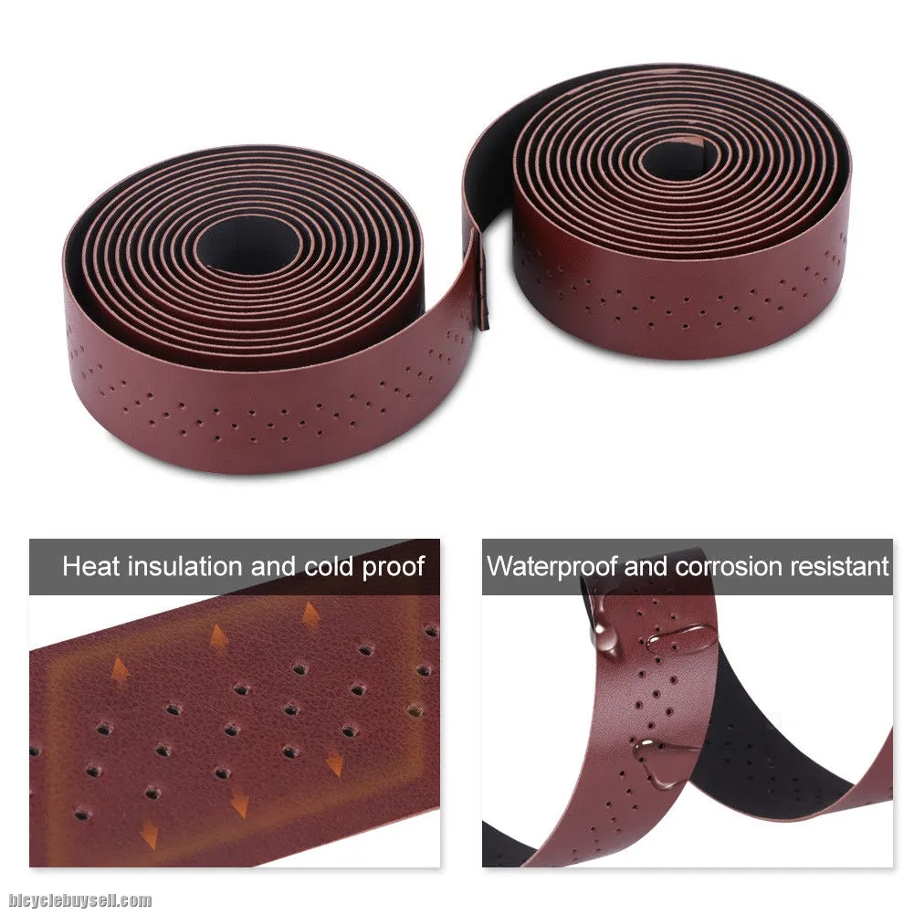 Brown Synthetic Leather Road Bike Handlebar Tape Bicycle Bar Tapes 2pcs Per Set