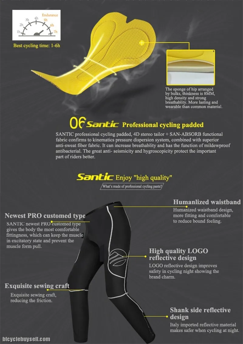 SANTIC Jack Men's Cycling Pants Compression Coolmax 4D Padded(Suitable for Long Distance)
