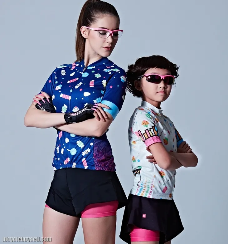 Santic Vanilla Girl's Cycling Suit Kid's Bike Bicycle Jersey &amp; 4D Padded Skirt
