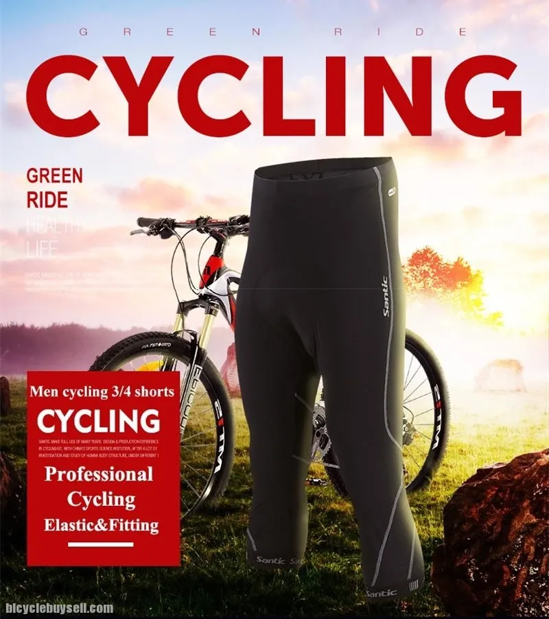 SANTIC GreyMark Men's 3/4 Length Cycling Pants 4D COOLMAX Padded