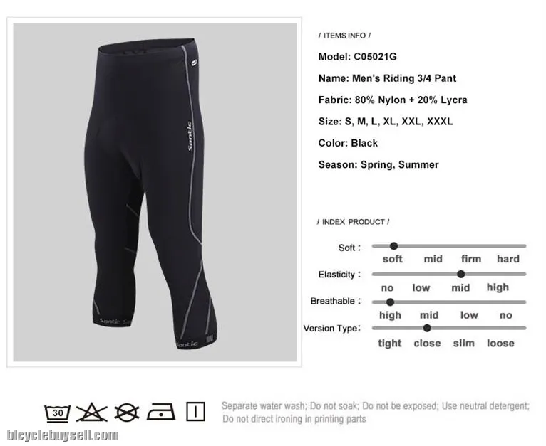 SANTIC GreyMark Men's 3/4 Length Cycling Pants 4D COOLMAX Padded