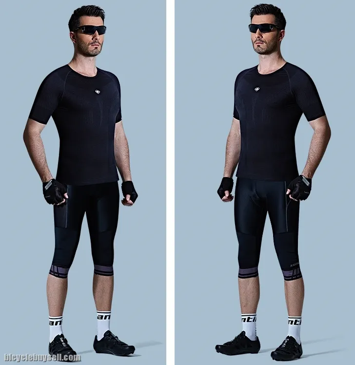 SANTIC GreyScale Men's 3/4 Length Cycling Pants 4D Anti Slip Padded