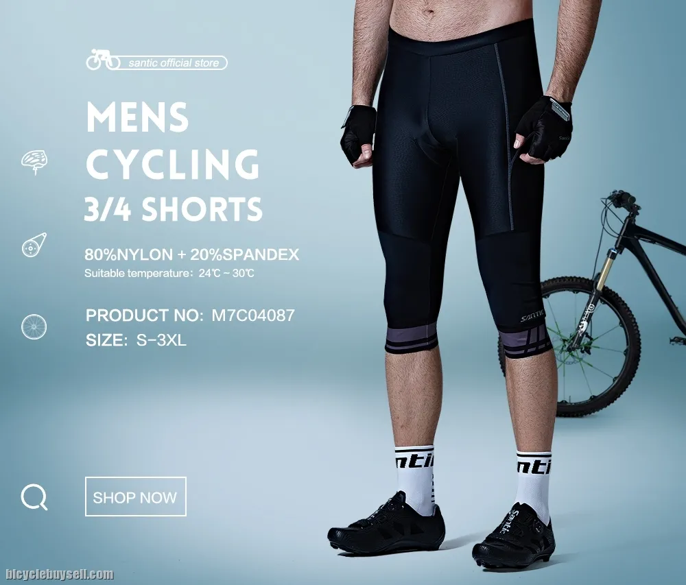 SANTIC GreyScale Men's 3/4 Length Cycling Pants 4D Anti Slip Padded