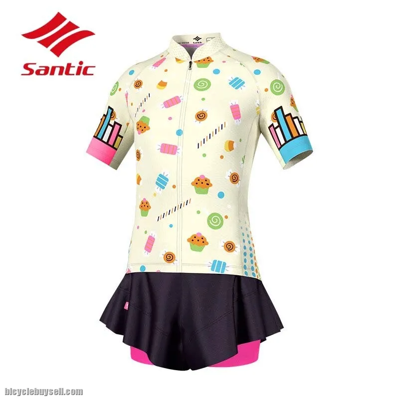 Santic Vanilla Junior Girl's Cycling Suit Kid's Bike Bicycle Jersey &amp; 4D Padded Skirt
