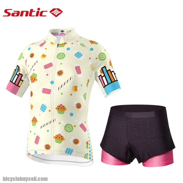 Santic Vanilla Junior Girl's Cycling Suit Kid's Bike Bicycle Jersey &amp; 4D Padded Skirt
