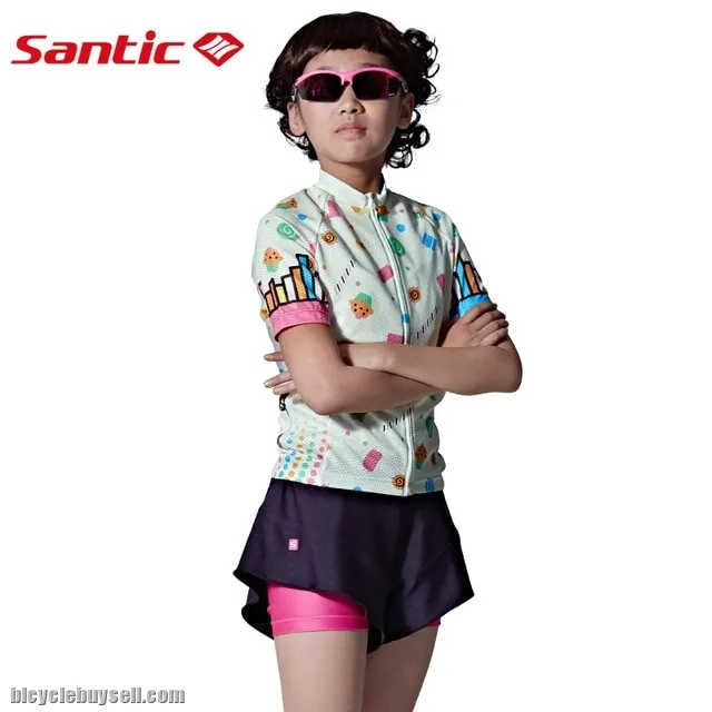 Santic Vanilla Junior Girl's Cycling Suit Kid's Bike Bicycle Jersey &amp; 4D Padded Skirt