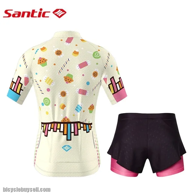 Santic Vanilla Junior Girl's Cycling Suit Kid's Bike Bicycle Jersey &amp; 4D Padded Skirt