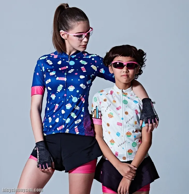 Santic Vanilla Junior Girl's Cycling Suit Kid's Bike Bicycle Jersey &amp; 4D Padded Skirt