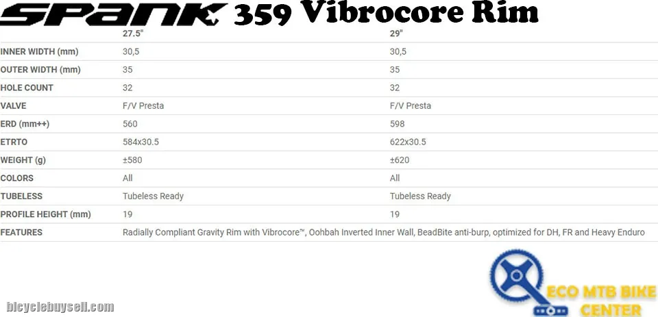 SPANK 359 Vibrocore Rim (SELL IN PAIR)
