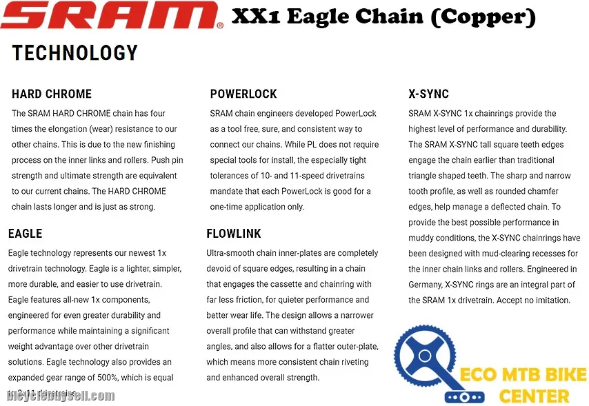 SRAM XX1 Eagle Chain (Copper) Hollowpin 126L Powerlock 12spd